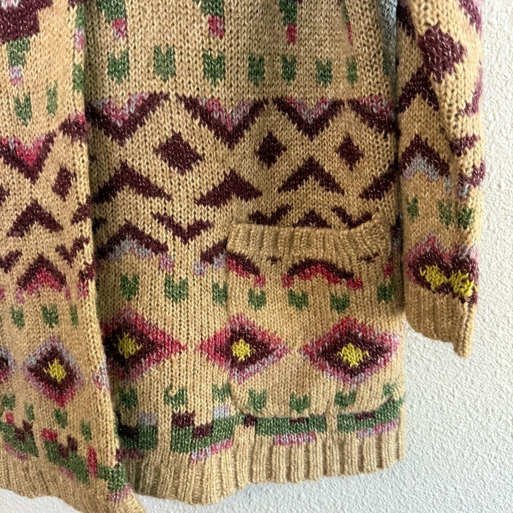 J.Jill Aztec Lenox Hooded Cardigan Sweater Size Medium Brooch Closure Wool Blend - Picture 8 of 9